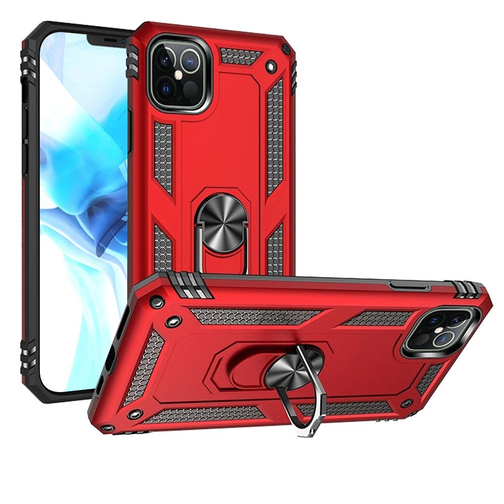 For iPhone 13/14 Case Ring Magnetic Kickstand Protective Hybrid + Tempered Glass