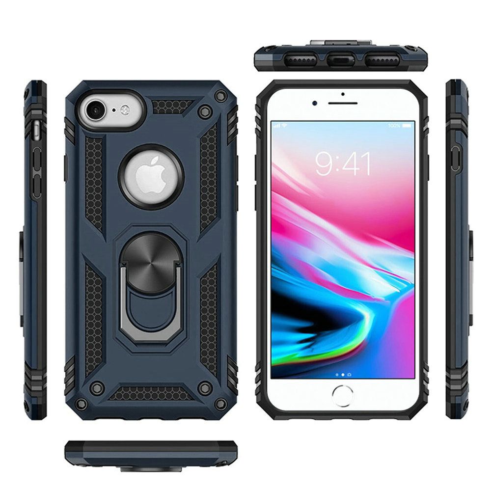 For iPhone SE 3/SE 2 iPhone 8/7 Case Ring Kickstand Protective + Tempered Glass
