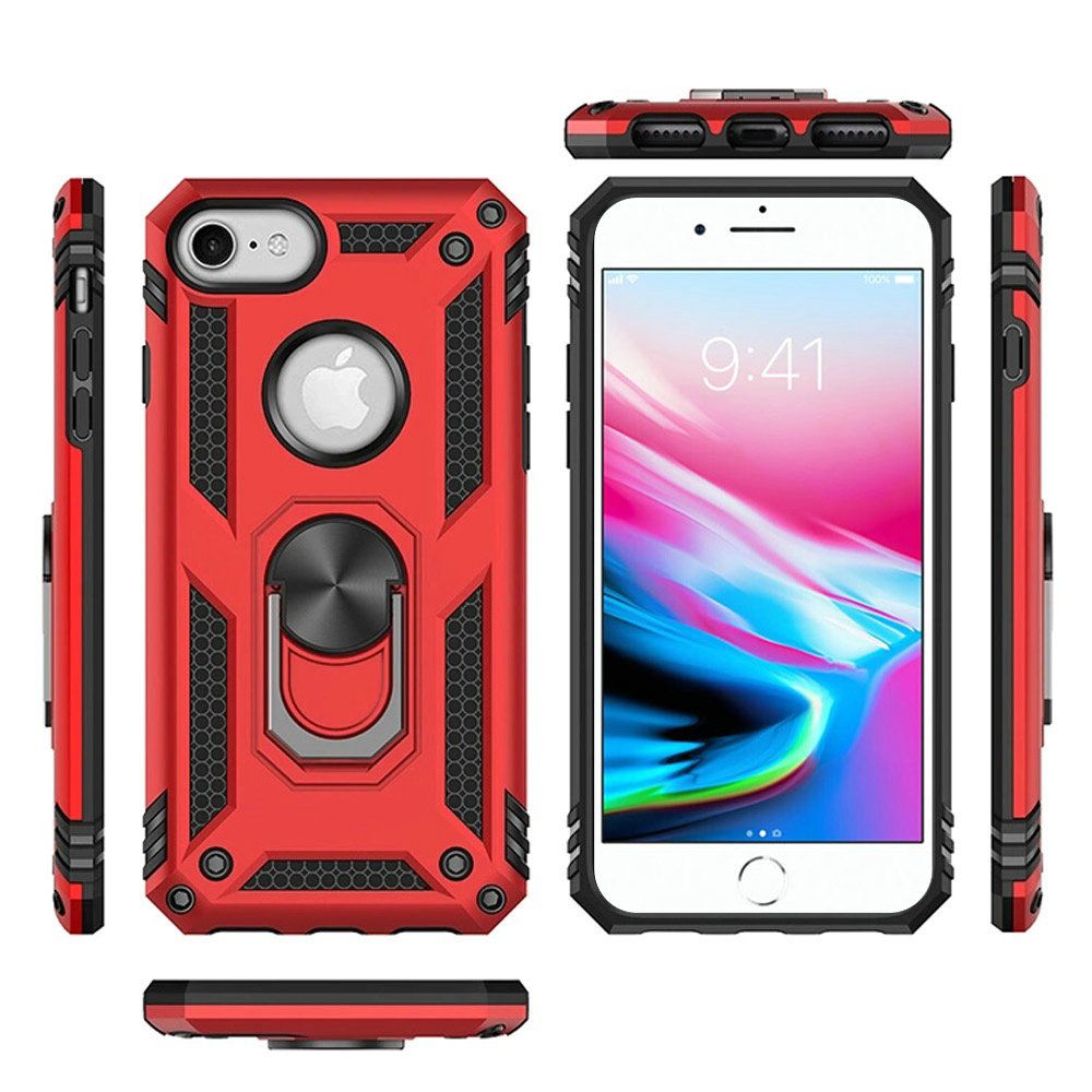 For iPhone SE 3/SE 2 iPhone 8/7 Case Ring Kickstand Protective + Tempered Glass