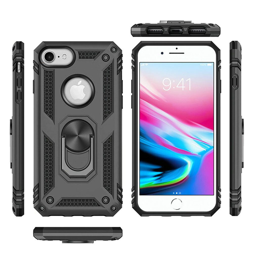 For iPhone SE 3/SE 2 iPhone 8/7 Case Ring Kickstand Protective + Tempered Glass