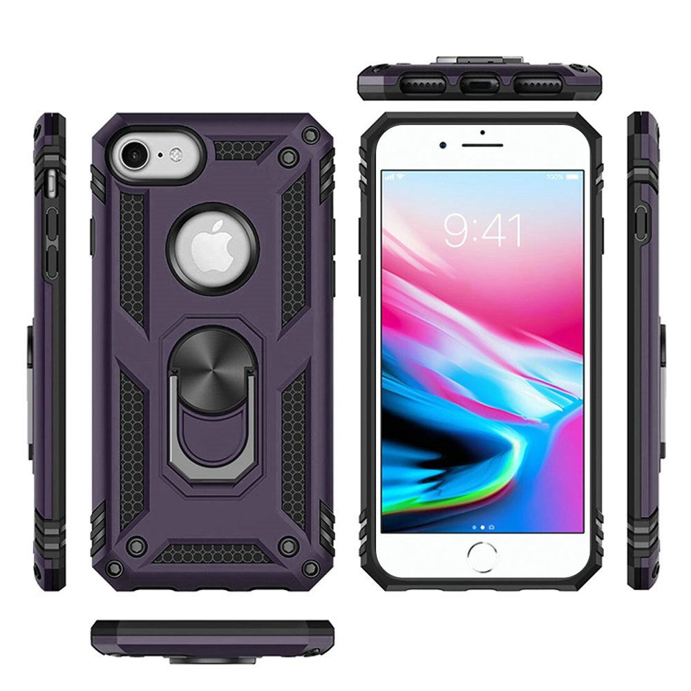 For iPhone SE 3/SE 2 iPhone 8/7 Case Ring Kickstand Protective + Tempered Glass