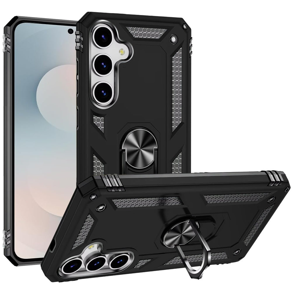 For Samsung S25 FE Case Ring Holder Phone Cover with Kickstand + Tempered Glass