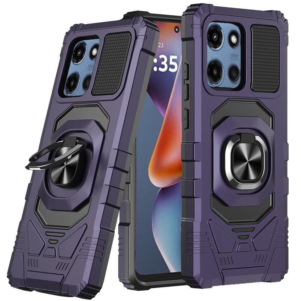 For Moto G 2025 Case Shockproof Dual Layer Magnetic Ringstand + Tempered Glass