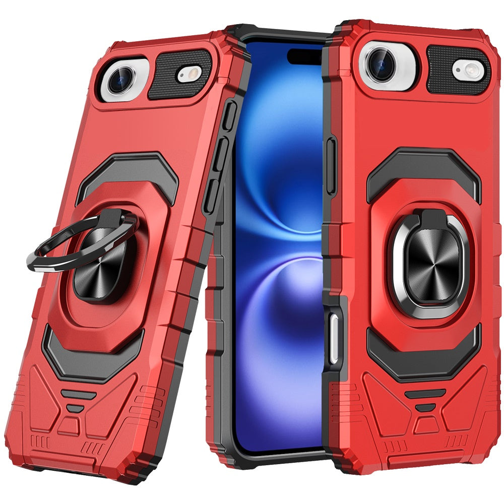 For iPhone Air Case Shockproof Dual Layer with Metal Ring Stand + Tempered Glass