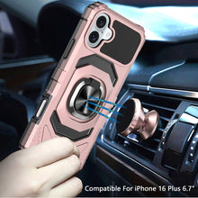 For iPhone 16 Plus 6.7in Case Dual Layer Magnetic Ring Stand + Tempered Glass