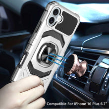 For iPhone 16 Plus 6.7in Case Dual Layer Magnetic Ring Stand + Tempered Glass