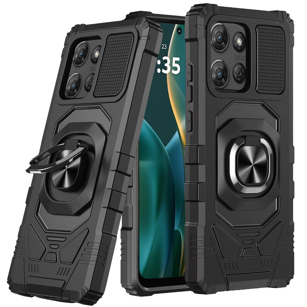 For Moto G Stylus 2025 Case Shockproof Dual Layer Magnetic Ring + Tempered Glass