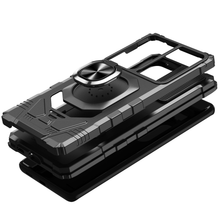 For iPhone 13/14 Case Shockproof Dual Layer Magnetic Ring Stand + Tempered Glass