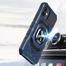 For iPhone 13/14 Case Shockproof Dual Layer Magnetic Ring Stand + Tempered Glass