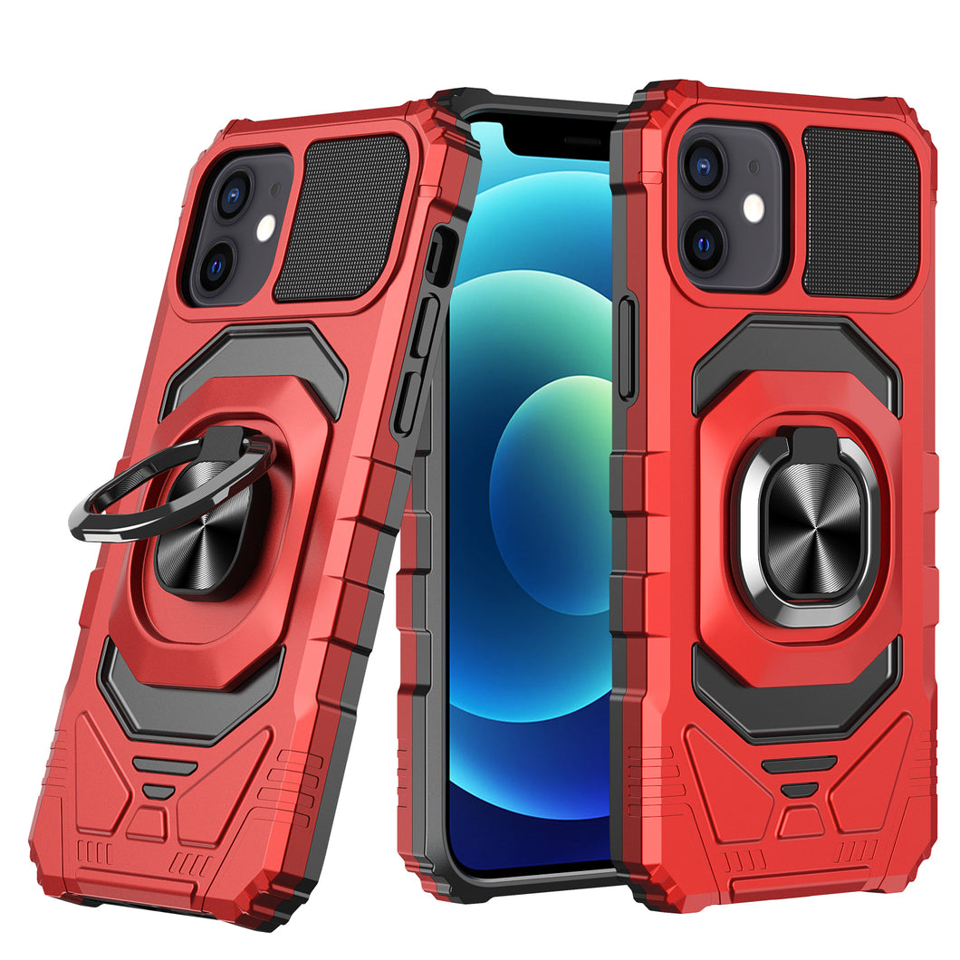 For iPhone 12/12 Pro Case Shockproof Dual Layer with Ring Stand + Tempered Glass