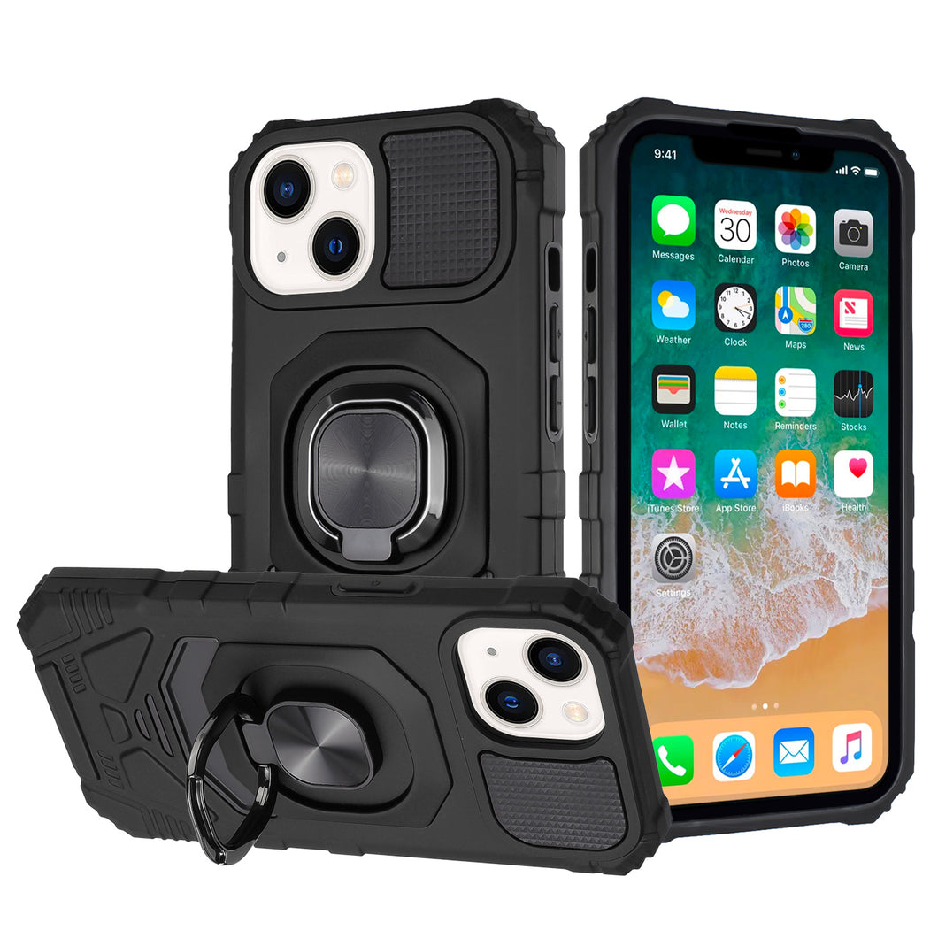 For iPhone 15 Case Shockproof Dual Layer Magnetic RingStand + 2 Tempered Glass