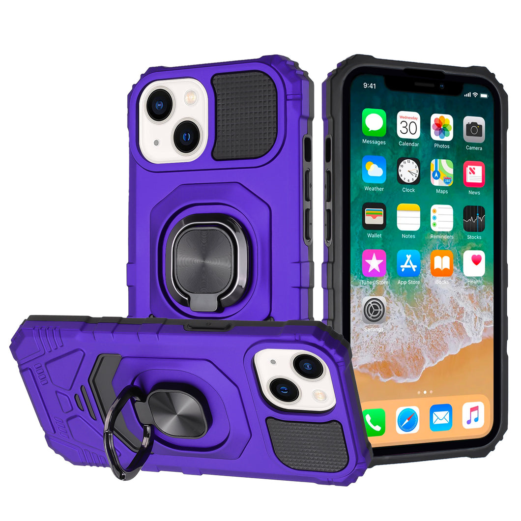For iPhone 15 Case Shockproof Dual Layer Magnetic RingStand + 2 Tempered Glass