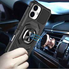 For iPhone 17 Case Shockproof Dual Layer with Metal Ring Stand + Tempered Glass