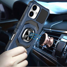 For iPhone 17 Case Shockproof Dual Layer with Metal Ring Stand + Tempered Glass