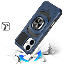 For iPhone 17 Case Shockproof Dual Layer with Metal Ring Stand + Tempered Glass