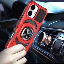 For iPhone 17 Case Shockproof Dual Layer with Metal Ring Stand + Tempered Glass