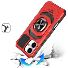 For iPhone 17 Case Shockproof Dual Layer with Metal Ring Stand + Tempered Glass