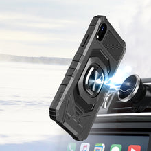 For iPhone XR Case Shockproof Cover Dual Layer with Ring Stand + Tempered Glass