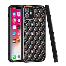 For iPhone 13 PRO Case Quilted Design Diamond Studded Bling Hybrid Cover