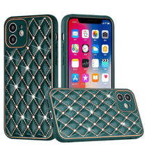 For iPhone 13 PRO Case Quilted Design Diamond Studded Bling Hybrid Cover