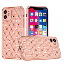 For iPhone 13 PRO Case Quilted Design Diamond Studded Bling Hybrid Cover