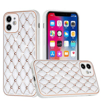 For iPhone 13 PRO Case Quilted Design Diamond Studded Bling Hybrid Cover