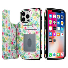 For iPhone 13/14 Case Vegan Leather Button Wallet Card Holder + Tempered Glass