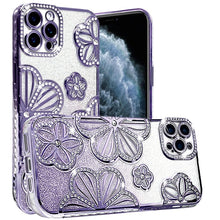 For iPhone 11 Pro Max Case Bling Floral 3D Glitter Phone Cover + Tempered Glass