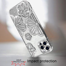 For iPhone 11 Pro Max Case Bling Floral 3D Glitter Phone Cover + Tempered Glass