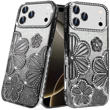 For iPhone 17 Pro Max Case Bling Floral 3D Glitter Phone Cover + Tempered Glass