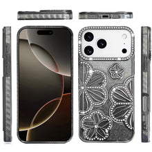 For iPhone 17 Pro Max Case Bling Floral 3D Glitter Phone Cover + Tempered Glass