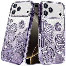 For iPhone 17 Pro Max Case Bling Floral 3D Glitter Phone Cover + Tempered Glass