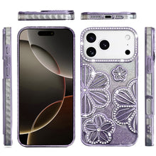 For iPhone 17 Pro Max Case Bling Floral 3D Glitter Phone Cover + Tempered Glass