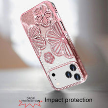 For iPhone 17 Pro Max Case Bling Floral 3D Glitter Phone Cover + Tempered Glass
