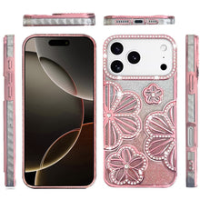For iPhone 17 Pro Max Case Bling Floral 3D Glitter Phone Cover + Tempered Glass