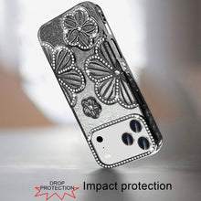 For iPhone 17 PRO Case Bling Floral 3D Glitter TPU Phone Cover + Tempered Glass