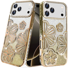 For iPhone 17 PRO Case Bling Floral 3D Glitter TPU Phone Cover + Tempered Glass