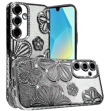 For Samsung A16 5G Case Bling Floral 3D Glitter Phone Cover + Tempered Glass