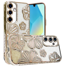 For Samsung A16 5G Case Bling Floral 3D Glitter Phone Cover + Tempered Glass