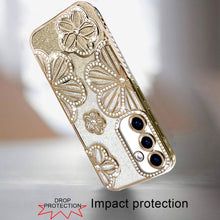 For Samsung A16 5G Case Bling Floral 3D Glitter Phone Cover + Tempered Glass