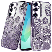 For Samsung A16 5G Case Bling Floral 3D Glitter Phone Cover + Tempered Glass