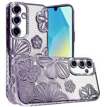 For Samsung A16 5G Case Bling Floral 3D Glitter Phone Cover + Tempered Glass