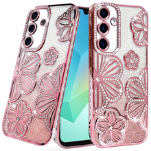 For Samsung A16 5G Case Bling Floral 3D Glitter Phone Cover + Tempered Glass