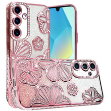 For Samsung A16 5G Case Bling Floral 3D Glitter Phone Cover + Tempered Glass