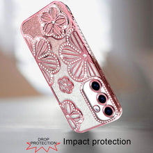 For Samsung A16 5G Case Bling Floral 3D Glitter Phone Cover + Tempered Glass