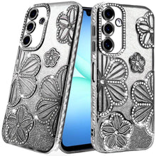 For Samsung A17 5G Case Bling Floral 3D Glitter Phone Cover + Tempered Glass