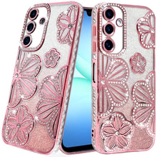 For Samsung A17 5G Case Bling Floral 3D Glitter Phone Cover + Tempered Glass