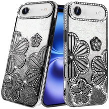 For iPhone Air Case Bling Floral 3D Glitter TPU Phone Cover + Tempered Glass