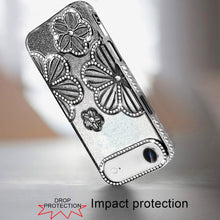 For iPhone Air Case Bling Floral 3D Glitter TPU Phone Cover + Tempered Glass