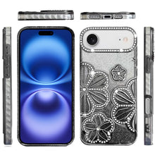 For iPhone Air Case Bling Floral 3D Glitter TPU Phone Cover + Tempered Glass